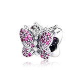 Pink Butterfly Charm 925 Sterling Silver Fits Bracelet Bead Jewelry Gift