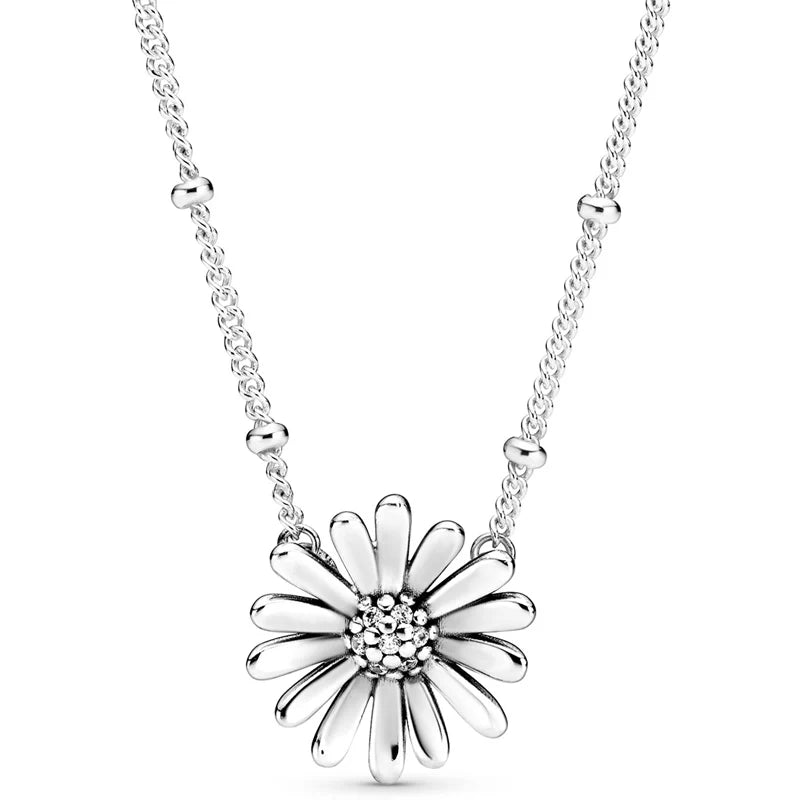 Pink Butterfly Double Two-tone Circles Daisy Pendant Necklace