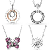 Pink Butterfly Double Two-tone Circles Daisy Pendant Necklace