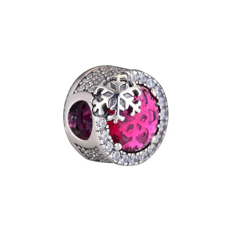 Snowflake Charm Clear CZ Bead 925 Silver Jewelry