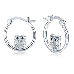 Owl Hoop Earrings Silver Plated Circle Earring Women Wedding Jewelry