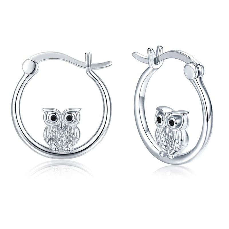 Owl Hoop Earrings Silver Plated Circle Earring Women Wedding Jewelry