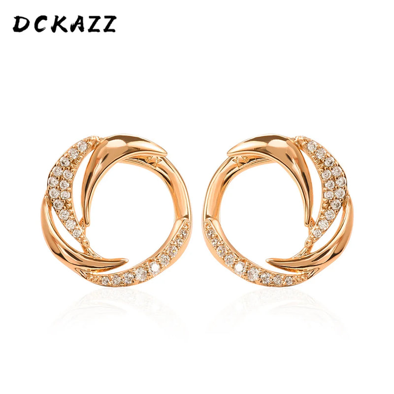 Copper Earrings Zircon Crystal 585 Rose Stud Earring for Women