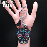 Skull Skeleton Key Ring Tassel Bag Accessory Crystal Rhinestone Alloy Keychain
