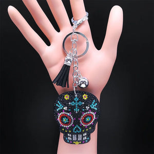 Skull Skeleton Key Ring Tassel Bag Accessory Crystal Rhinestone Alloy Keychain