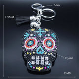 Skull Skeleton Key Ring Tassel Bag Accessory Crystal Rhinestone Alloy Keychain