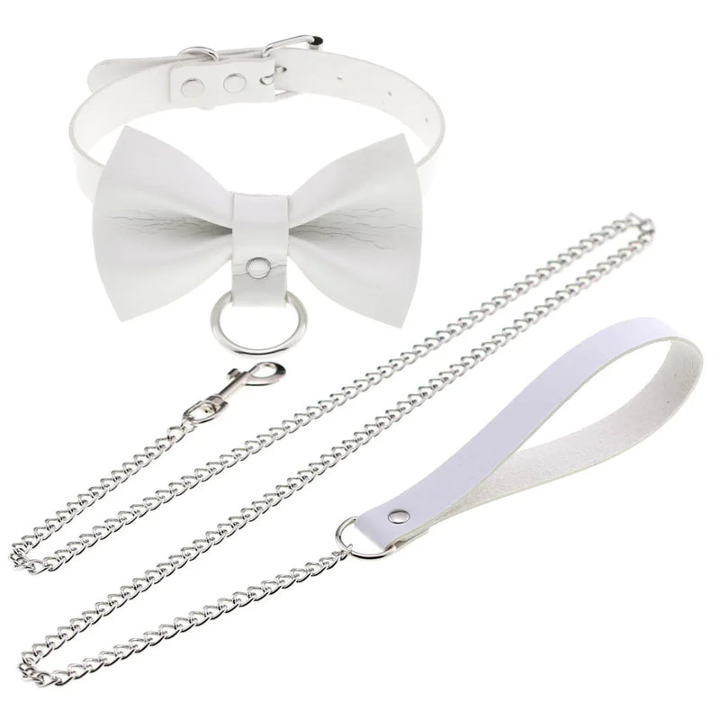 Sexy Punk Choker Collar Leather Bondage Bowknot Leash Goth Jewelry