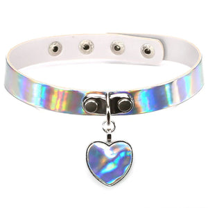 Adjustable Peach Heart Laser Collar Punk Gothic Leather Choker