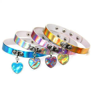 Adjustable Peach Heart Laser Collar Punk Gothic Leather Choker