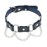 Round PU Leather Choker Collar Punk Goth Chain Necklace