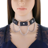Round PU Leather Choker Collar Punk Goth Chain Necklace
