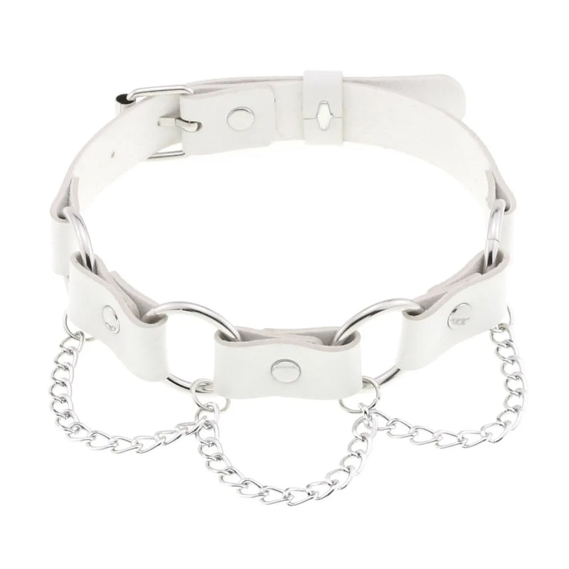 Round PU Leather Choker Collar Punk Goth Chain Necklace