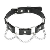 Round PU Leather Choker Collar Punk Goth Chain Necklace