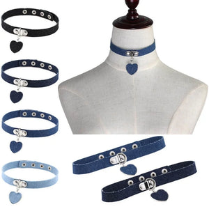 Denim Heart Pendant Choker Necklace For Women