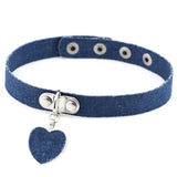 Denim Heart Pendant Choker Necklace For Women