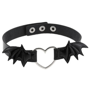 Wings Leather Choker Necklace Goth Heart Chocker Gothic Statement Necklace
