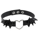 Wings Leather Choker Necklace Goth Heart Chocker Gothic Statement Necklace