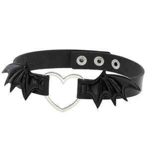 Wings Leather Choker Necklace Goth Heart Chocker Gothic Statement Necklace