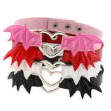 Wings Leather Choker Necklace Goth Heart Chocker Gothic Statement Necklace