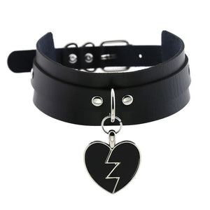 Egirl Red PU Leather Broken Heart Choker Necklace