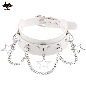 Goth Punk Silver Tassel Chain Heart Choker Necklace Women Vintage PU Leather
