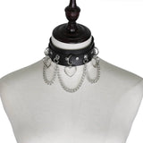 Goth Punk Silver Tassel Chain Heart Choker Necklace Women Vintage PU Leather