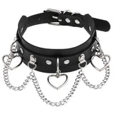 Goth Punk Silver Tassel Chain Heart Choker Necklace Women Vintage PU Leather