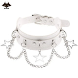 Goth Punk Silver Tassel Chain Heart Choker Necklace Women Vintage PU Leather
