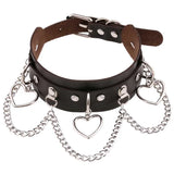 Goth Punk Silver Tassel Chain Heart Choker Necklace Women Vintage PU Leather