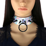 Gothic Rivets Spike Laser Hologram PU Leather Choker Necklace