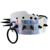 Gothic Rivets Spike Laser Hologram PU Leather Choker Necklace
