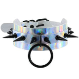 Gothic Rivets Spike Laser Hologram PU Leather Choker Necklace