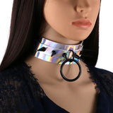 Gothic Rivets Spike Laser Hologram PU Leather Choker Necklace