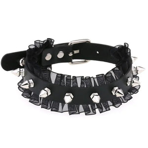 Halloween Sexy Gothic Punk Wrinkled Lace Necklace Neck Leather Rivet Collar