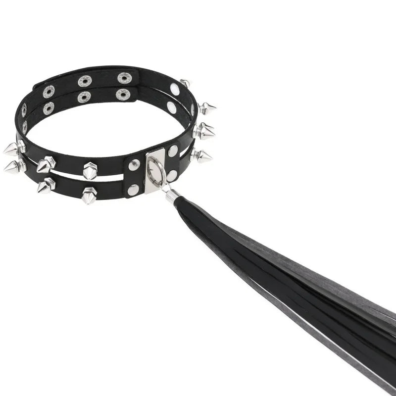 Harajuku Punk Tassel Rivet Choker Leather Torques Necklace Women