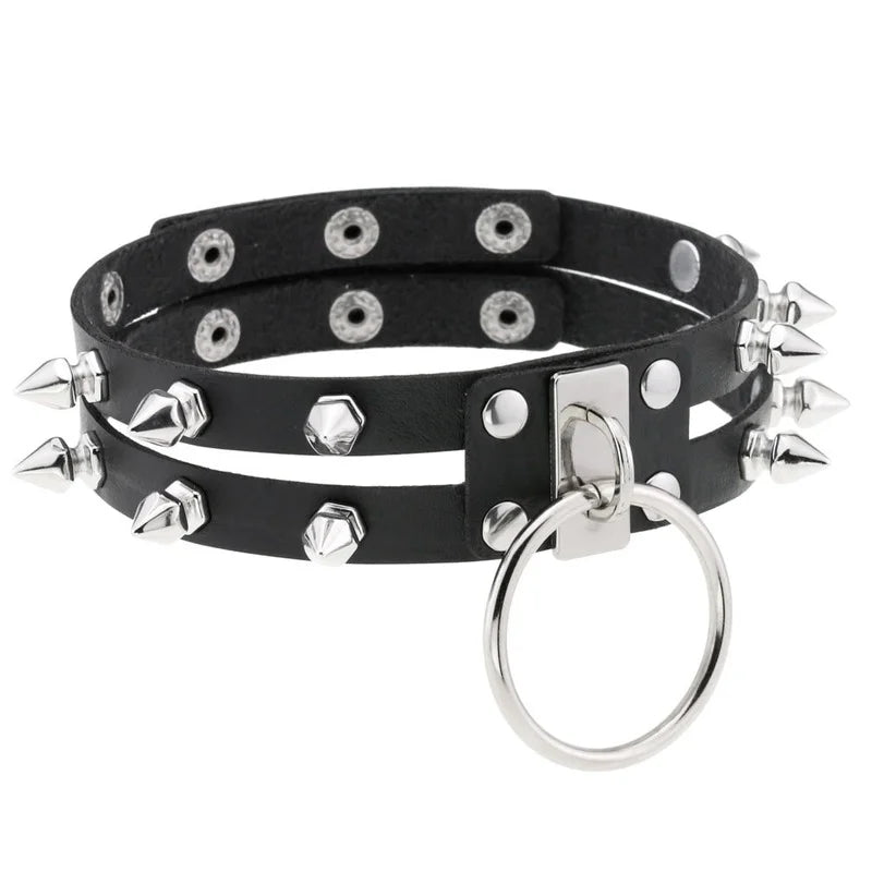 Harajuku Rivet Circle Leather Choker Necklace Gothic Jewelry