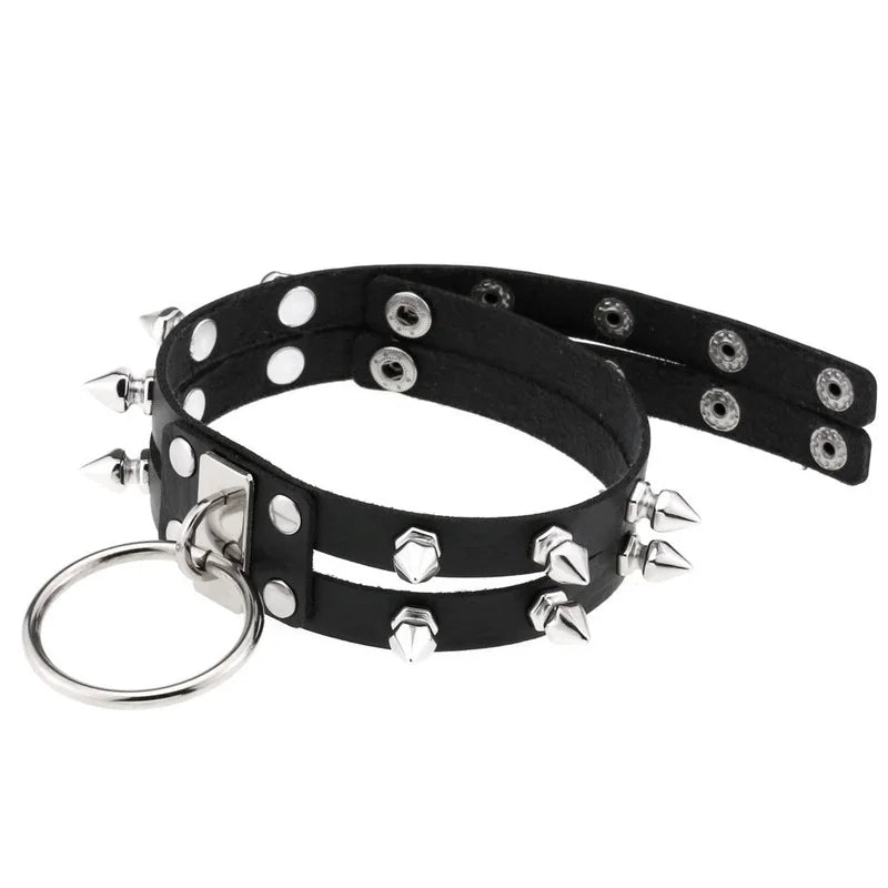 Harajuku Rivet Circle Leather Choker Necklace Gothic Jewelry