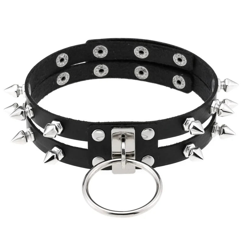 Harajuku Rivet Circle Leather Choker Necklace Gothic Jewelry