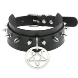 Star Pendant Choker Punk Collar Studded Rivets Leather Necklace
