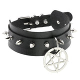 Star Pendant Choker Punk Collar Studded Rivets Leather Necklace
