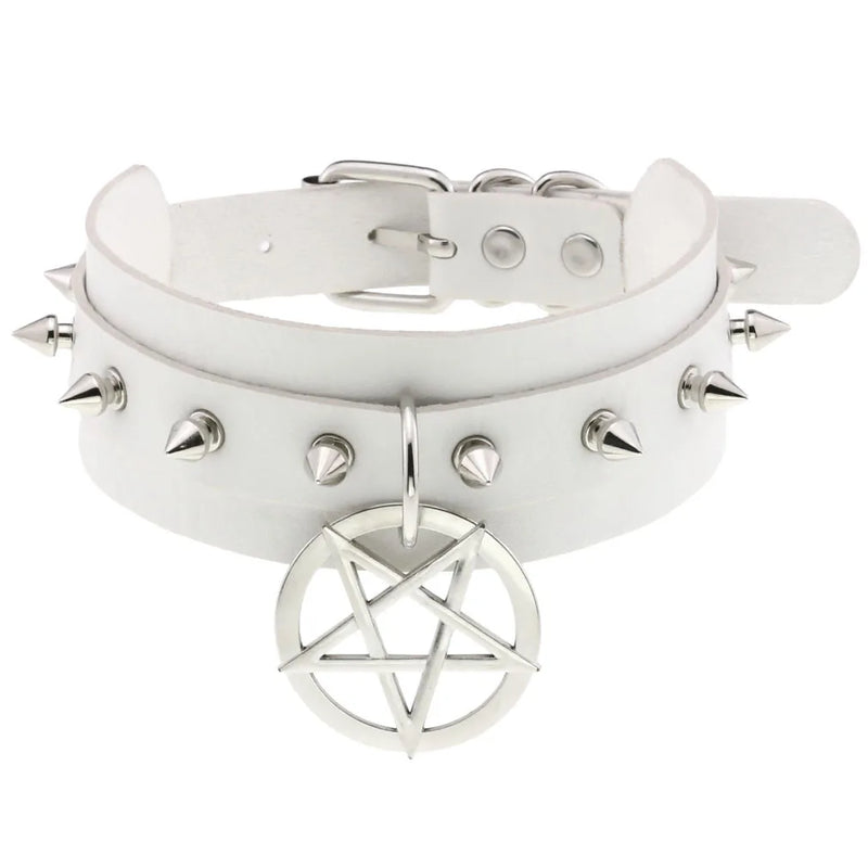 Star Pendant Choker Punk Collar Studded Rivets Leather Necklace