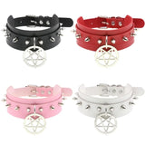 Star Pendant Choker Punk Collar Studded Rivets Leather Necklace