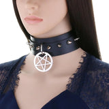 Star Pendant Choker Punk Collar Studded Rivets Leather Necklace