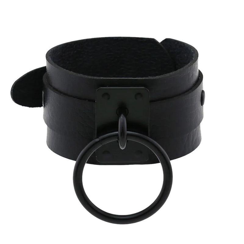 O-Round Leather Bracelet for Women Girls Punk Gothic Wide Bangle