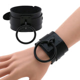 O-Round Leather Bracelet for Women Girls Punk Gothic Wide Bangle