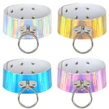 Sexy Laser PU Leather Big Alloy Circle Pendant Short Choker Necklace