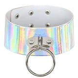 Sexy Laser PU Leather Big Alloy Circle Pendant Short Choker Necklace