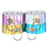 Sexy Laser PU Leather Big Alloy Circle Pendant Short Choker Necklace