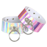 Sexy Laser PU Leather Big Alloy Circle Pendant Short Choker Necklace