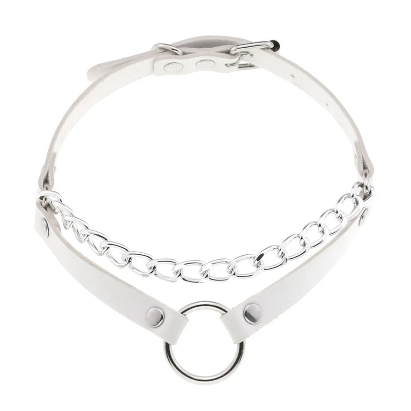 Punk Metal Circle Chains PU Leather Choker Collar Harajuku Necklaces